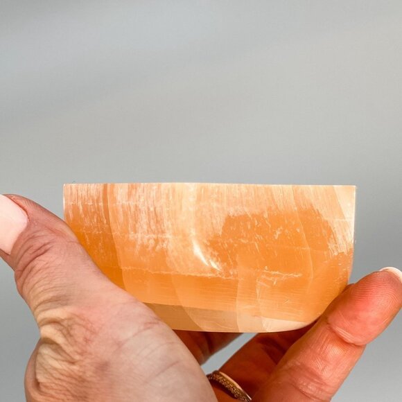 Orange Selenite Crystal Hexagon Bowl Peach Selenite Red Selenite Stone 3 inch - Picture 6 of 10